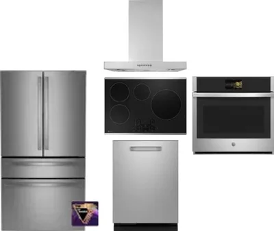 5 Piece Package Includes Refrigerator, Cooktop, Wall Oven, Hood And Dishwasher